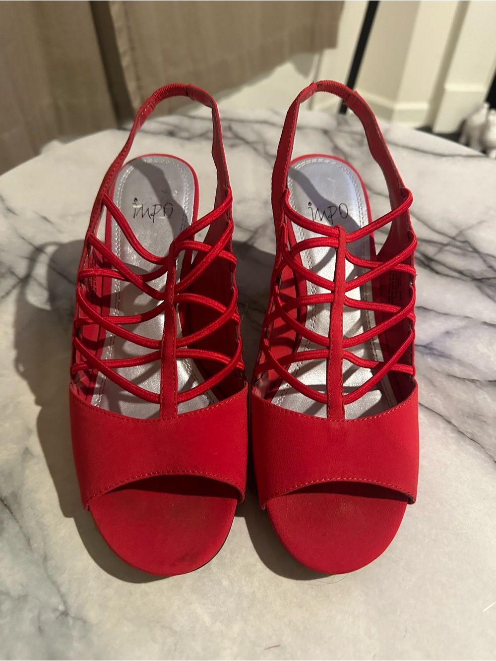 Impo Red Strappy Open-Toe Slingback Heels